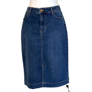 Talbots Jean Skirt Sz 8 Pencil Skirt Knee Length Classic Dark Denim Pockets